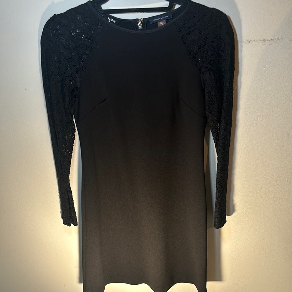 Tommy Hilfiger Black Sheath Dress Long Sleeve Crew Neck